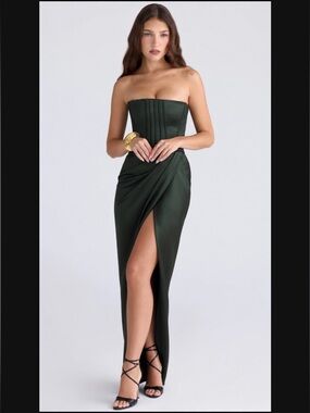 HOUSE OF CB 'Carelle' Emerald Satin Strapless Maxi Dress/Small-US 4-6/$299